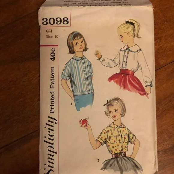 Simplicity 3098. Vintage girls button down shirt sewing patterns - Picture 1 of 3